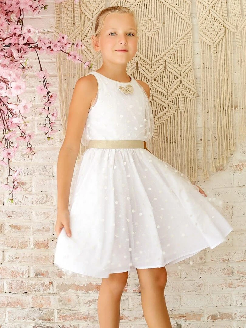 Robe Cérémonie Fille Tulle Blanche Lin Or HEPBURN La Faute à Voltaire Blanc Doré