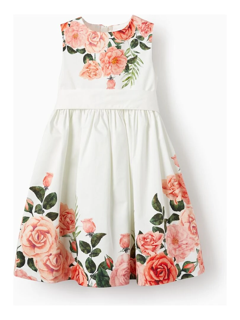 Robe à manches cavalières pour fille 'Roses' manches courtes LETS PARTY Blanc