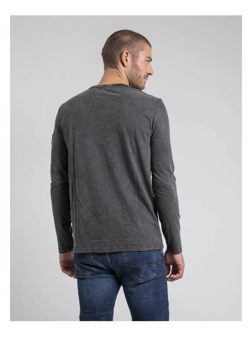 T shirt manches longues col V pur coton JALUDOL   gris anthracite