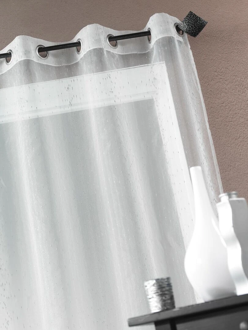 Voilage Organza fantaisie goutte métallique Blanc