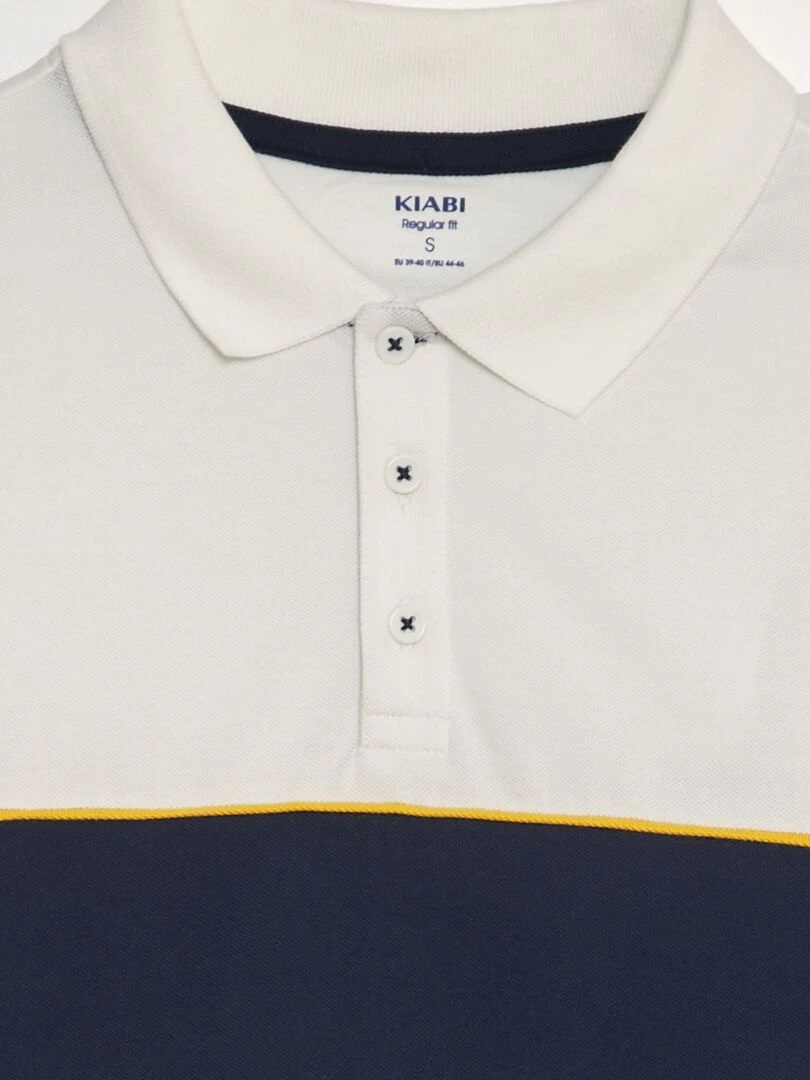 Polo en piqué de coton   Blanc/bleu marine