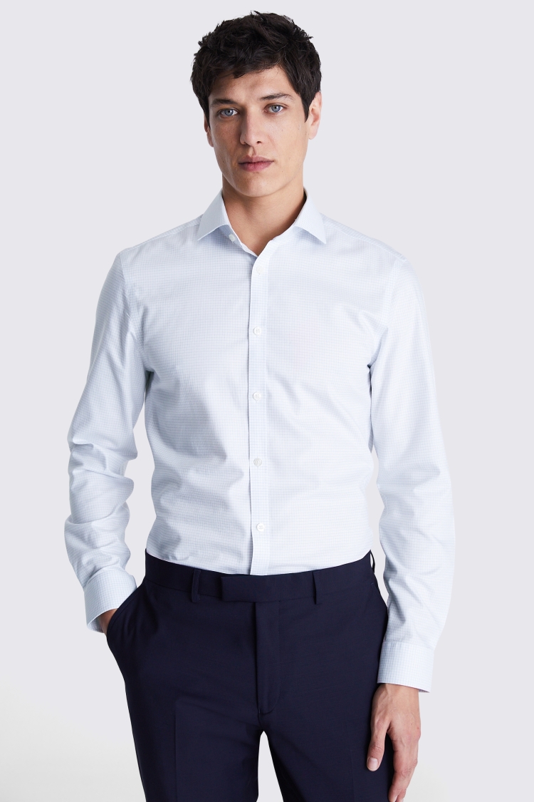 Slim Fit Light Blue Grid Check Non Iron Shirt Buy Online at Moss