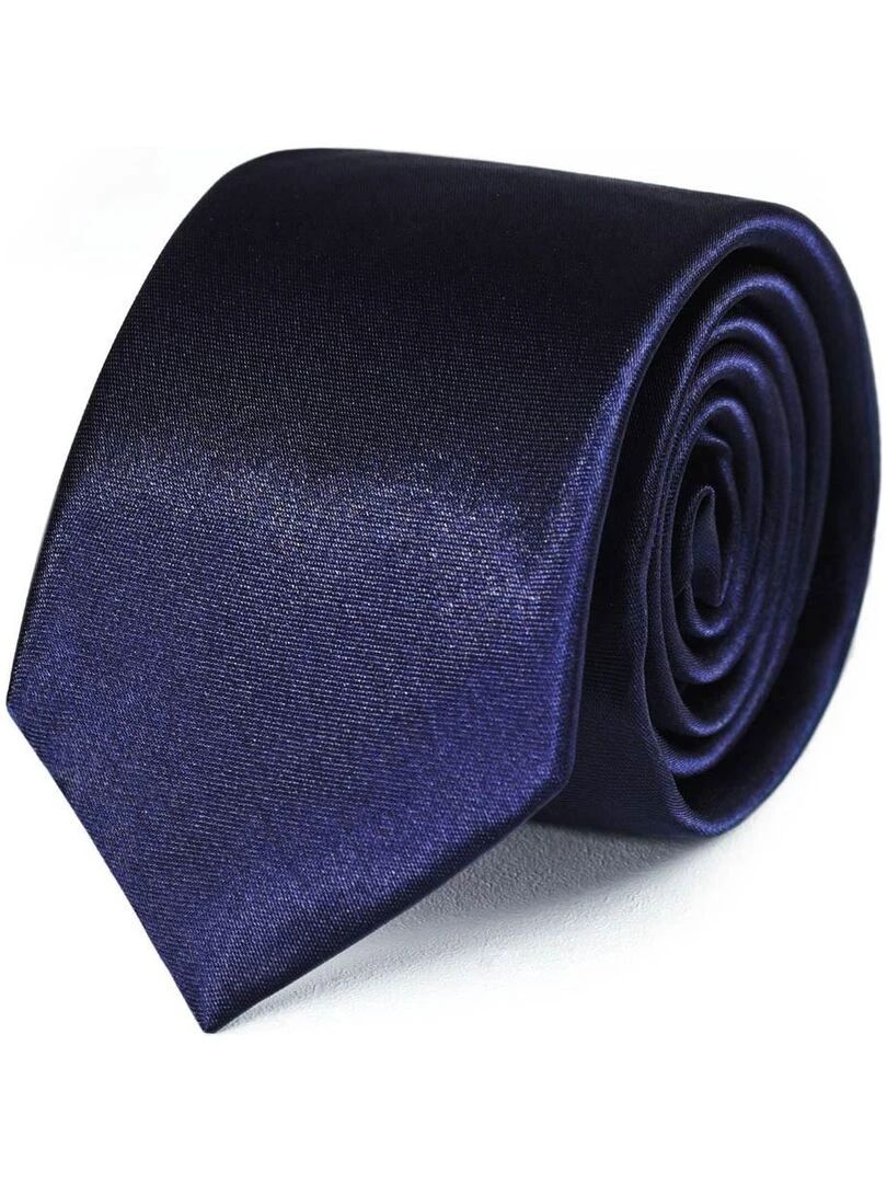 Cravate Slim Satin Unie Fabriqué en Europe Bleu marine