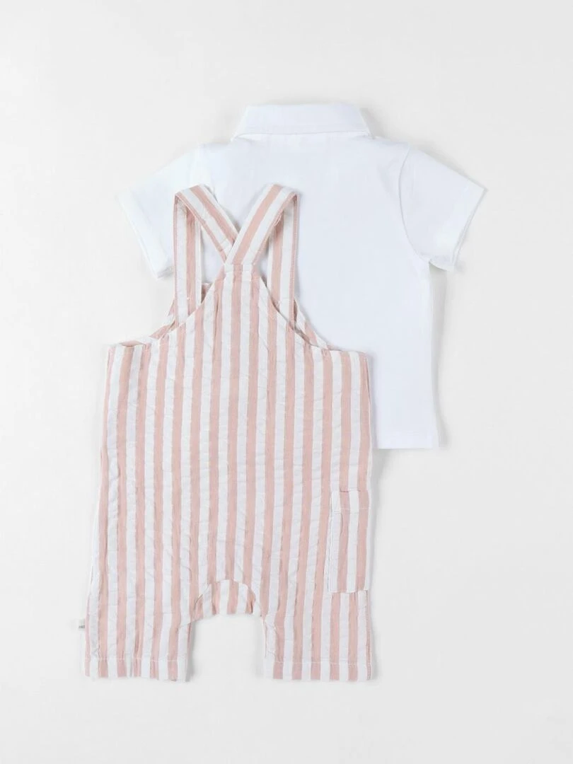 Set cérémonie salopette + body écru/caramel clair Noukie's Beige