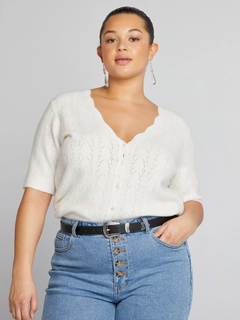 Gilet manches courtes col festonné   blanc