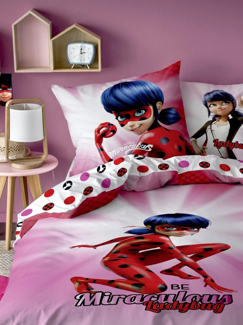Parure de lit imprimée 100% coton MIRACULOUS LADYBUG READY Rose