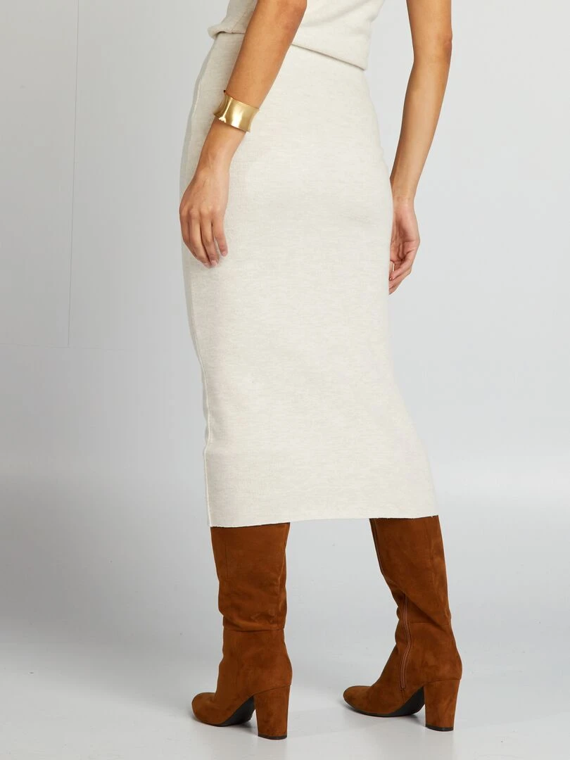 Jupe midi en tricot   Ecru