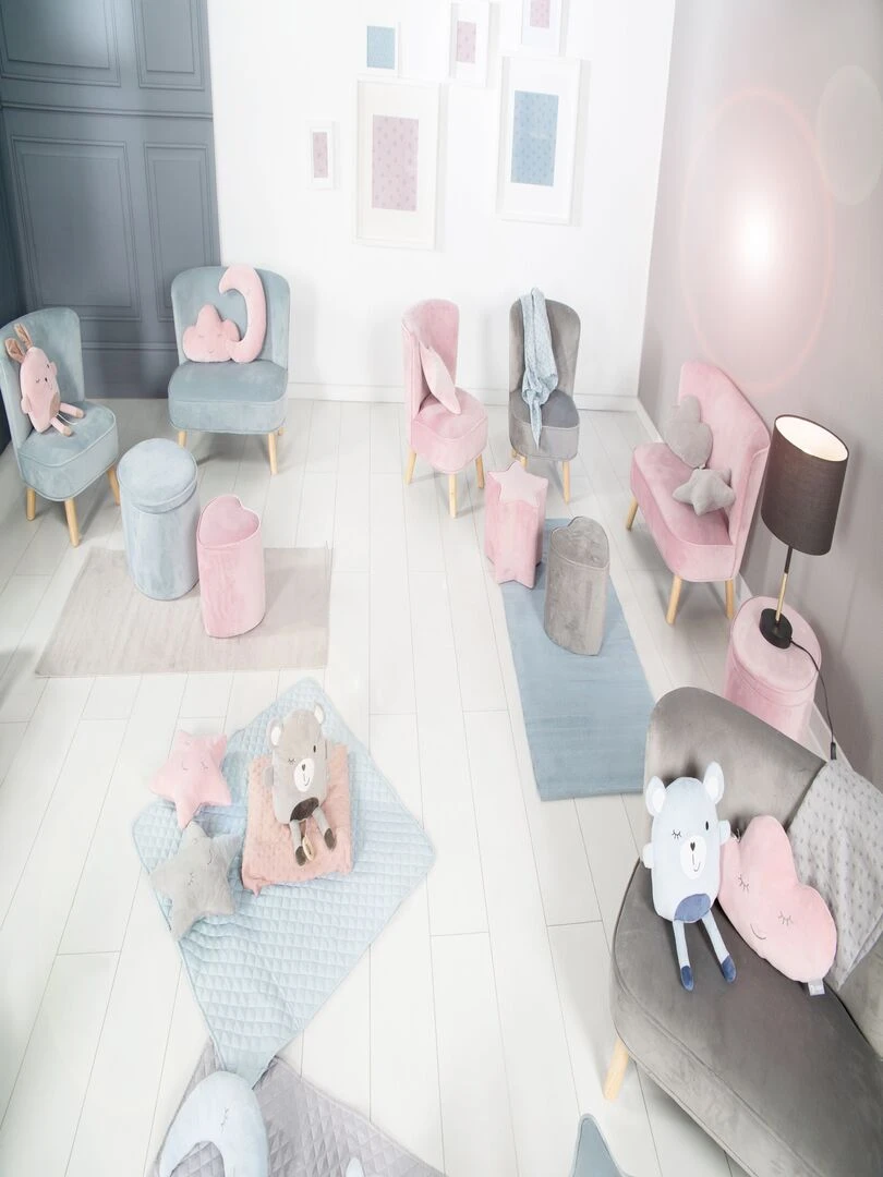 ROBA Tabouret en Forme d'Étoile pour Chambre Enfant "Lil Sofa"   en Velours Doux   Bleu Clair   Bleu clair