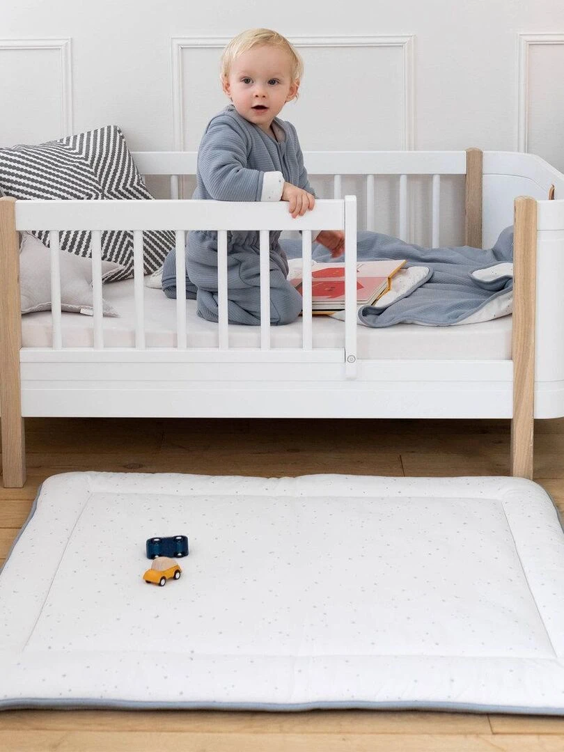 Bemini Tapis de parc et jeu Pady waffle et jersey bio   Bleu gris