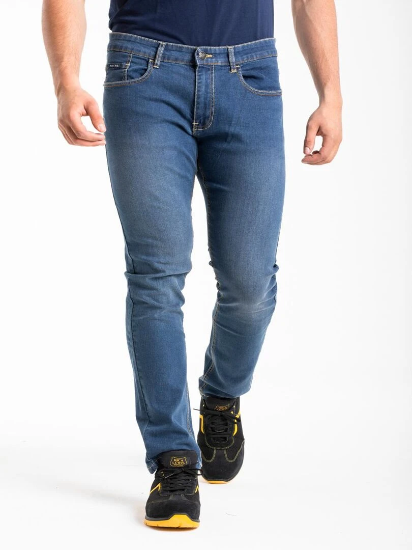 Jeans de travail coupe droite ajustée stone brossé stretch WORK3 'Rica Lewis' Bleu