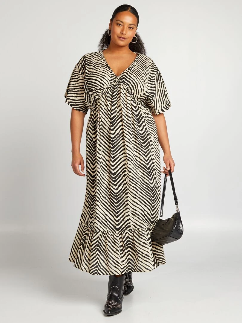 Robe longue zébrée avec base à étages Noir zébré