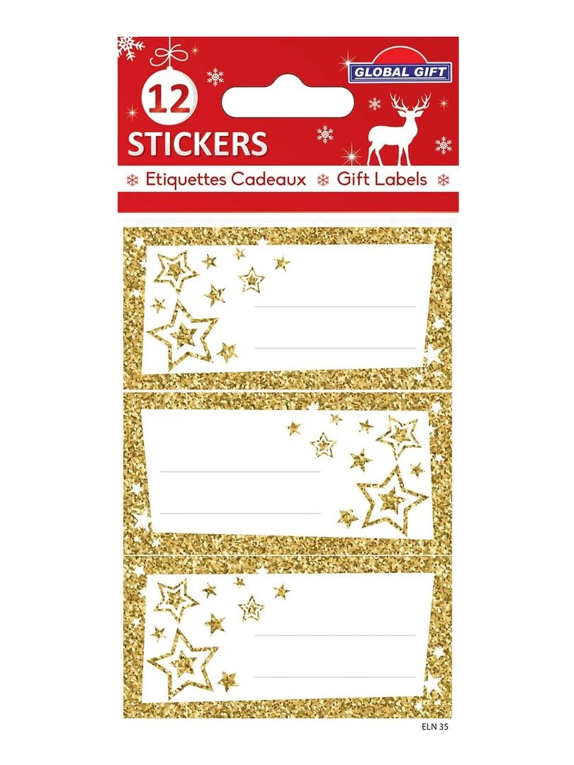 12 étiquettes adhésives de Noël Étoiles dorées à paillettes N/A