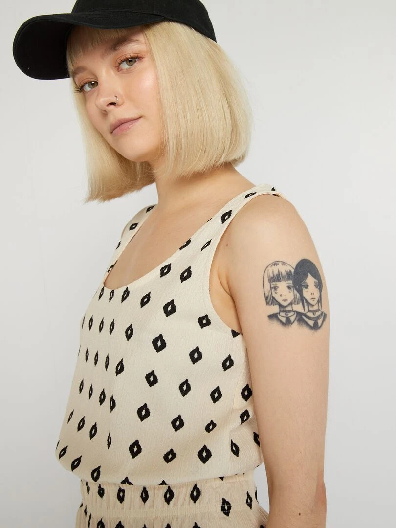 Combishort courte à taille élastiquée   Noir/Beige