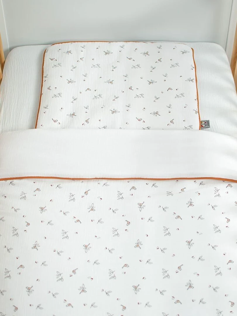 Oreiller plat réversible en gaze de coton Melody Blanc