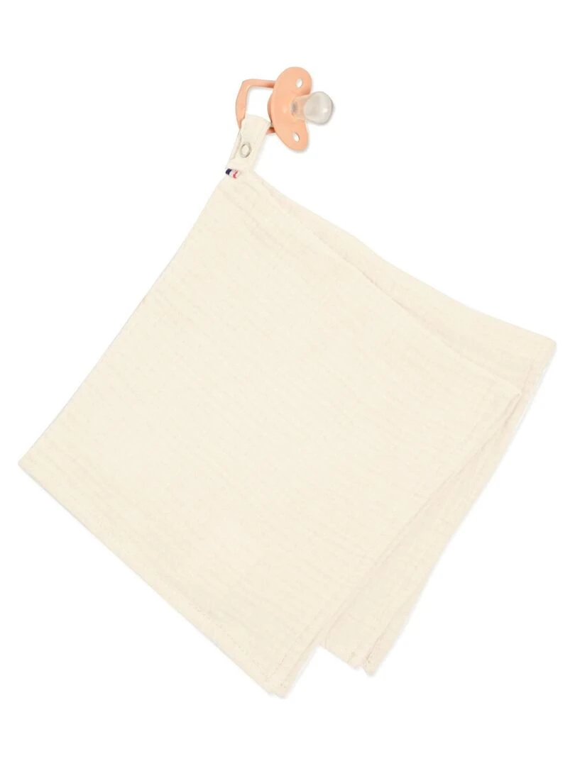 Doudou lange attache tétine en gaze de coton Jeanne Ecru