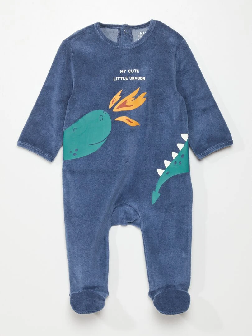 Pyjama dors bien en velours Bleu marine 'dragon'