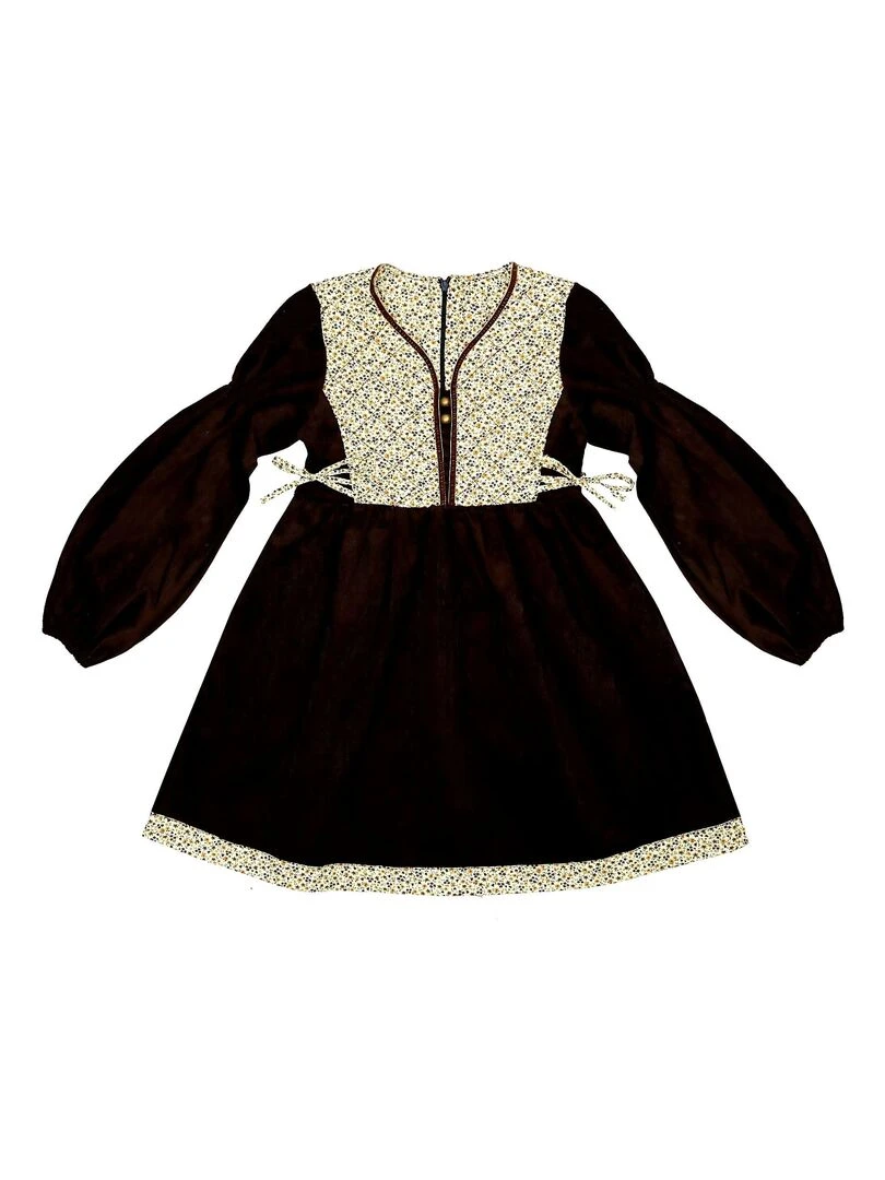 Robe Fleurie Liberty Jaune  Marron Fille  MARGOT   'LA FAUTE A VOLTAIRE'   Marron