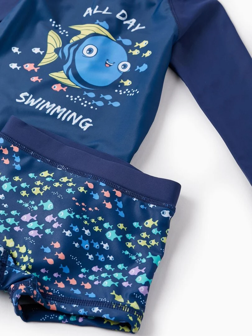 T Shirt + Short de Bain UPF80 pour Bébé Garçon 'Poisson'   Bleu foncé
