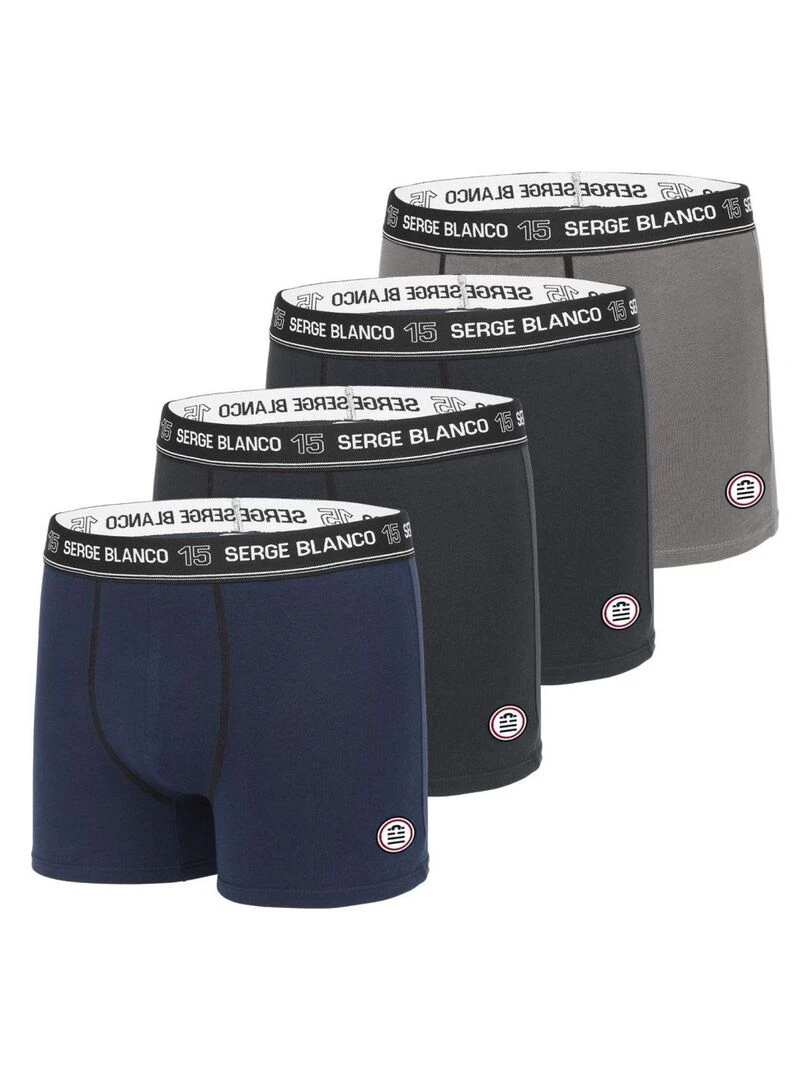 Lot de 4 Boxers coton homme Colored Class' Serge Blanco Gris Noir Bleu