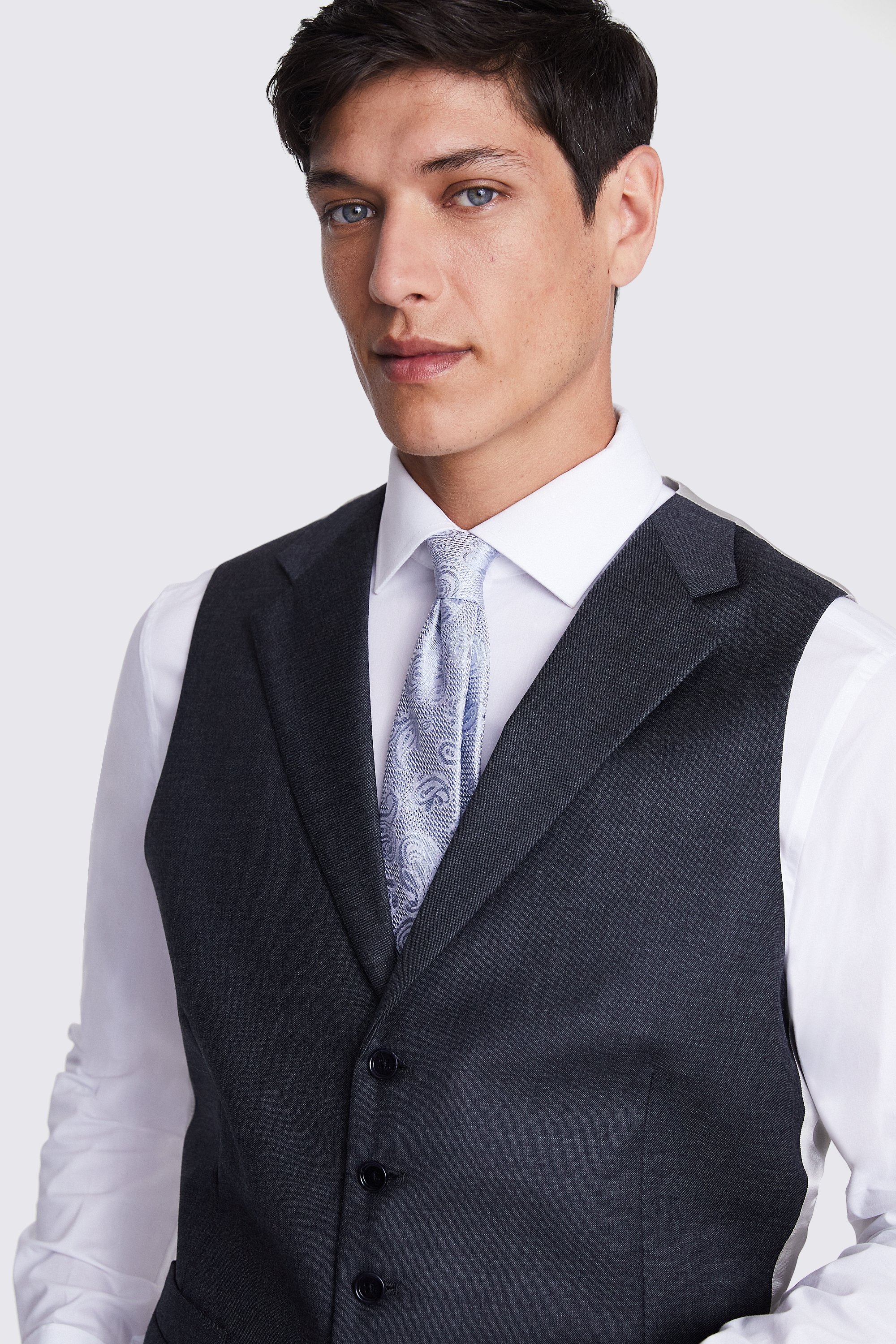 Tailored Fit Grey Sharkskin Morning Waistcoat   Buy Online at Moss