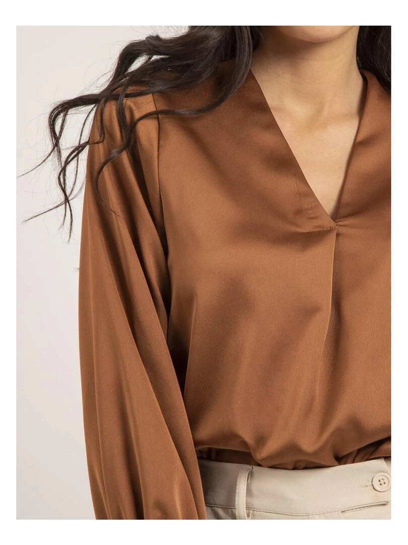 Blouse satin OXANIE   Marron caramel