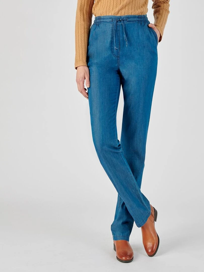 Pantalon toile chambray pur coton Damart Bleu foncé