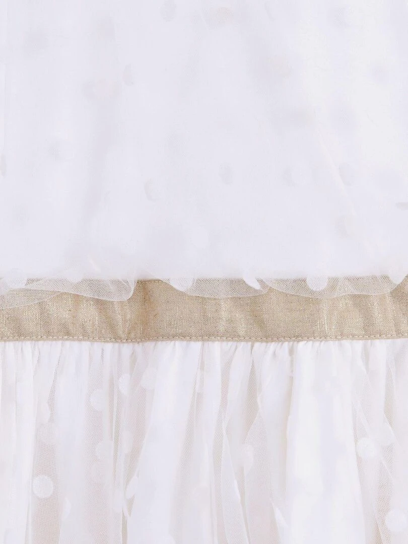 Robe Cérémonie Fille  Tulle Blanche Lin Or  HEPBURN   La Faute à Voltaire   Blanc Doré