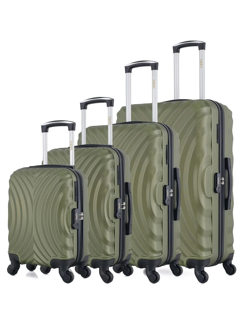 Lot de 4 Valises Rigides Grand Format Taille Moyenne Cabine et Cabine XXS LAGOS M Vert kaki