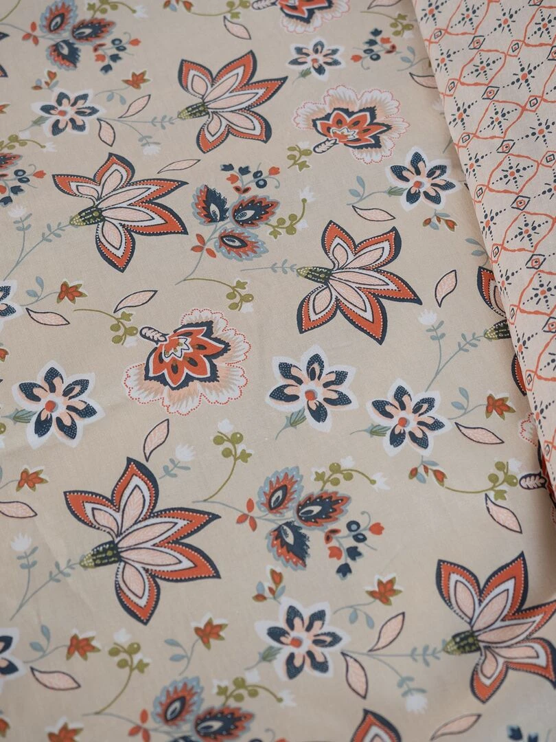 Parure de lit fleurie   2 personnes   Beige