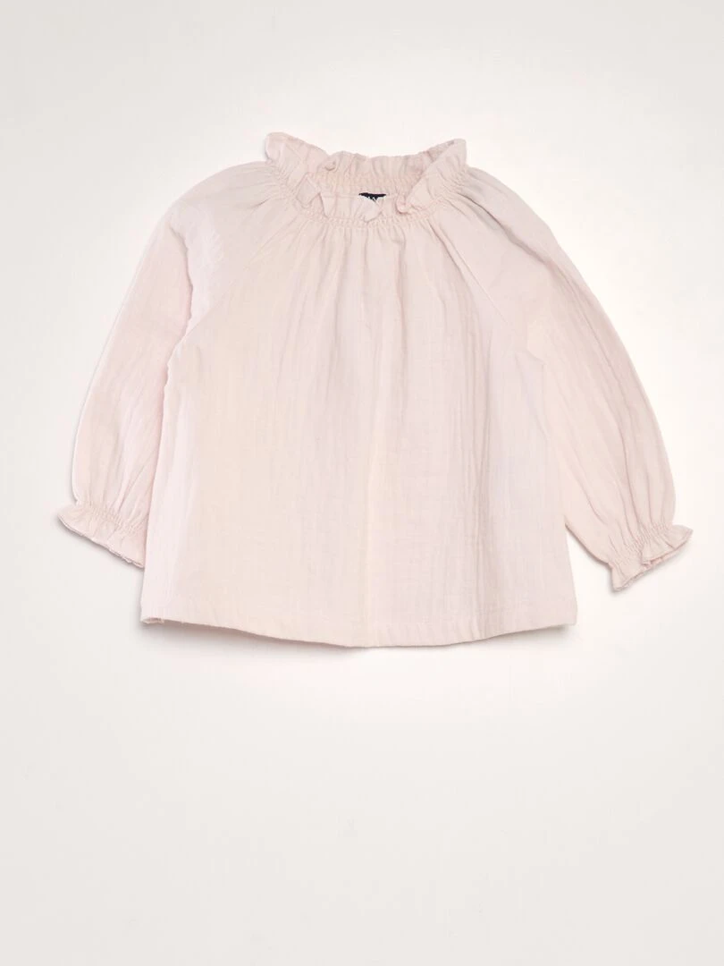 Blouse manches longues col volantée Rose