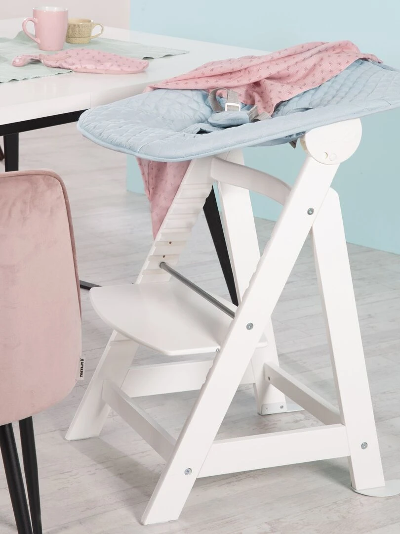 ROBA Chaise Haute Évolutive "Born Up" + Transat "roba Style" Blanc/Bleu Clair Blanc
