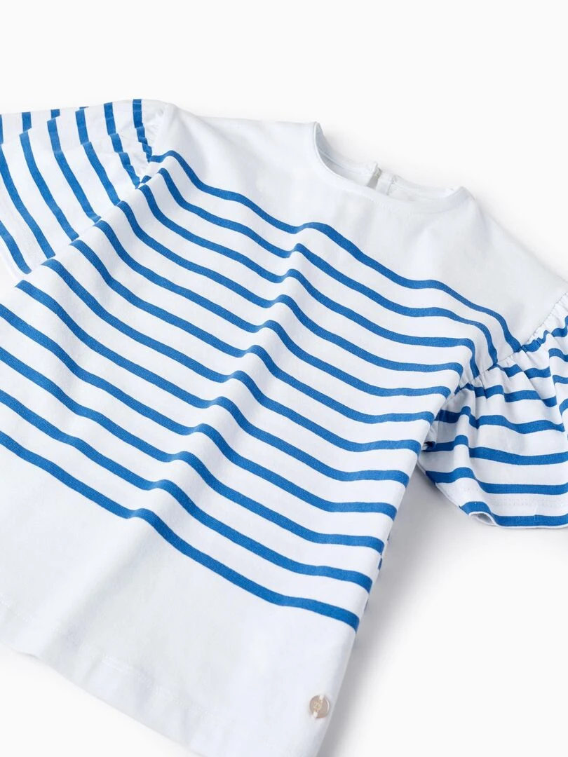 T Shirt à Rayures en Coton pour Fille manches courtes PICASSO   Blanc