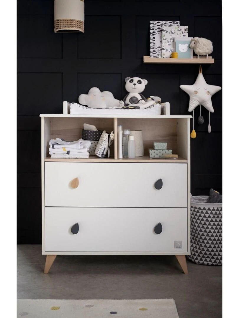 Commode 2 tiroirs 2 niches boutons goutte SAUTHON Blanc