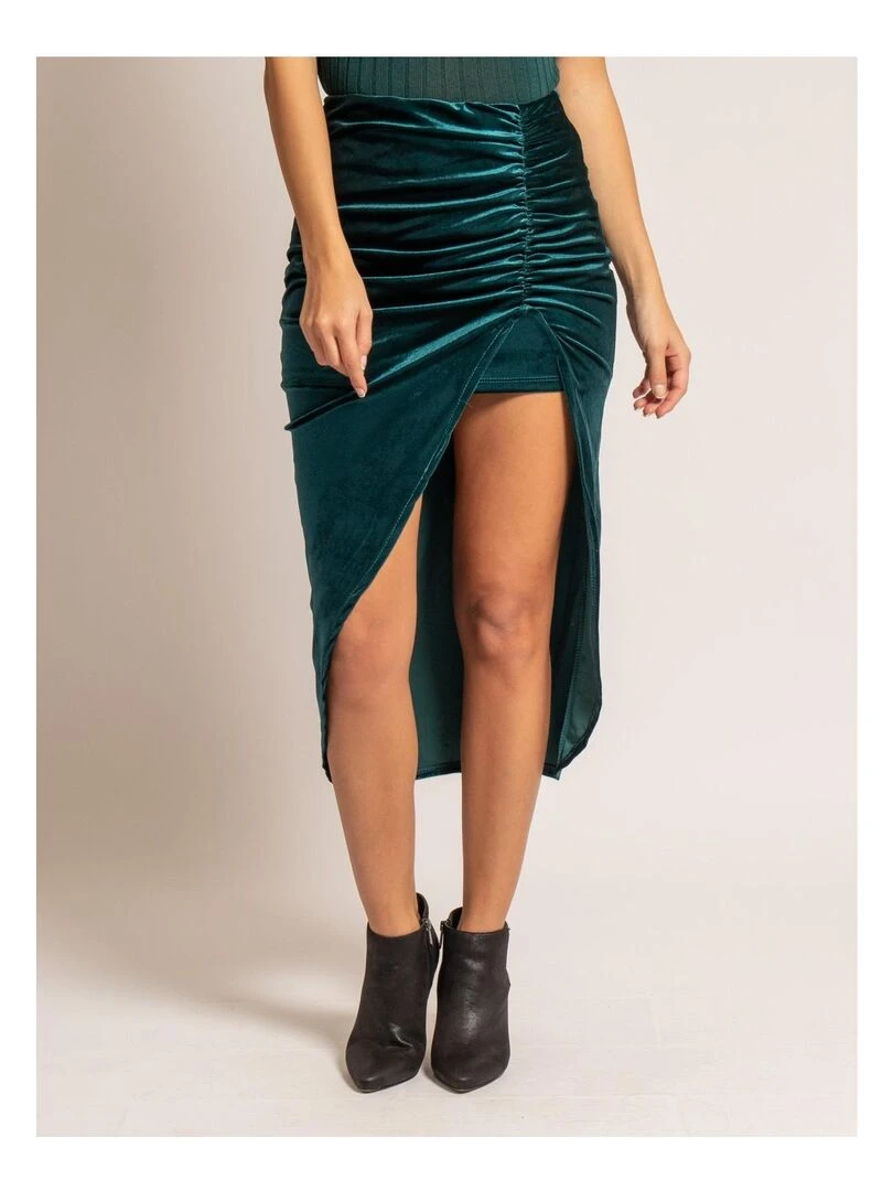 Jupe midi velours XESTOR Bleu canard