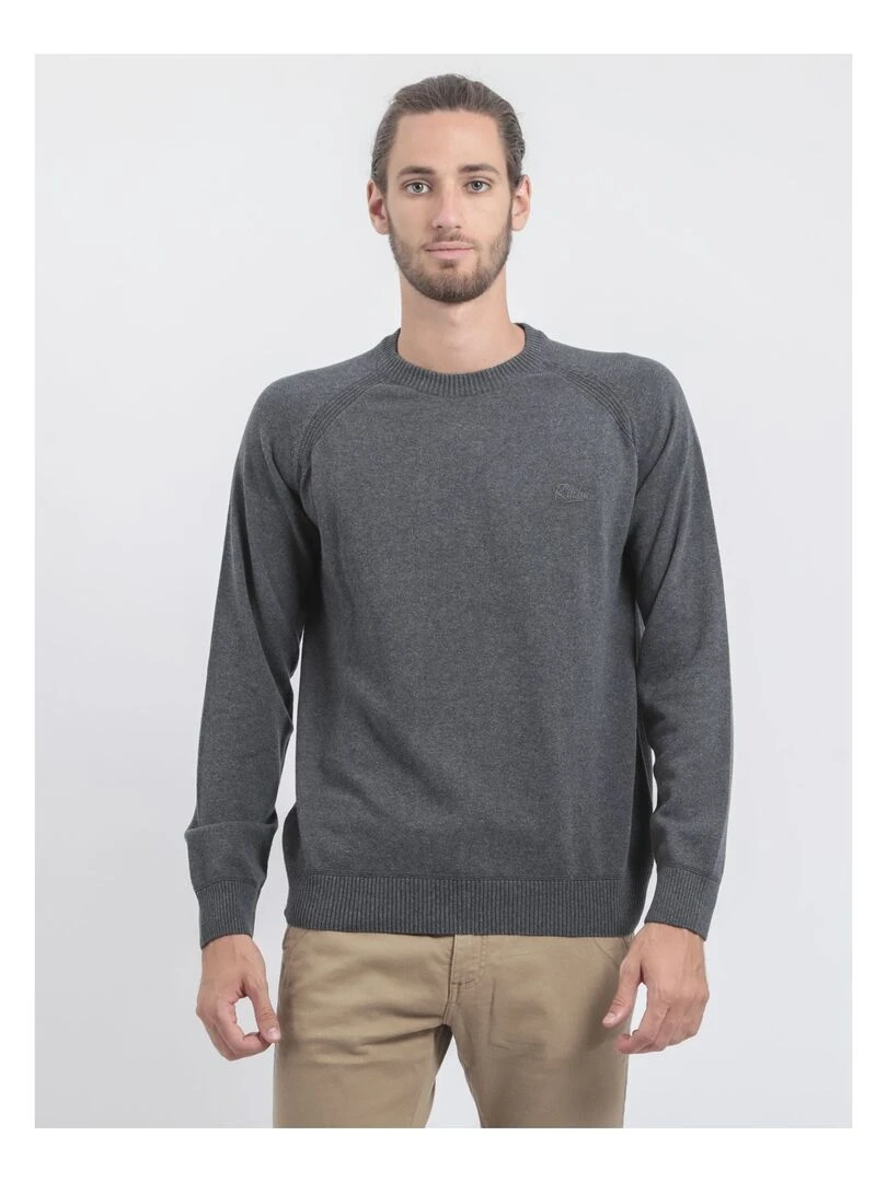 Pull col rond pur coton LOCTUDY Gris foncé