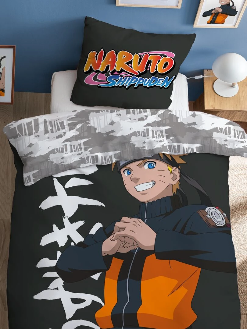 Parure de lit 'Naruto' 1 personne Orange/Gris