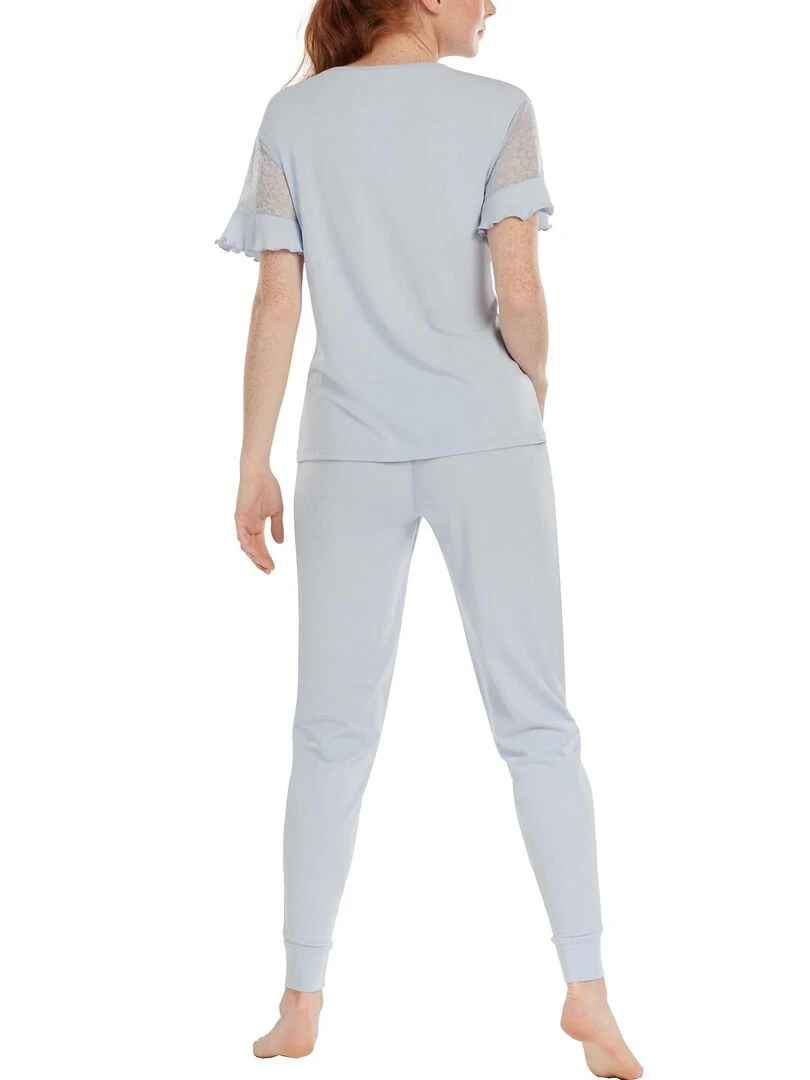 Pyjama pantalon top manches courtes Smooth Bleu ciel