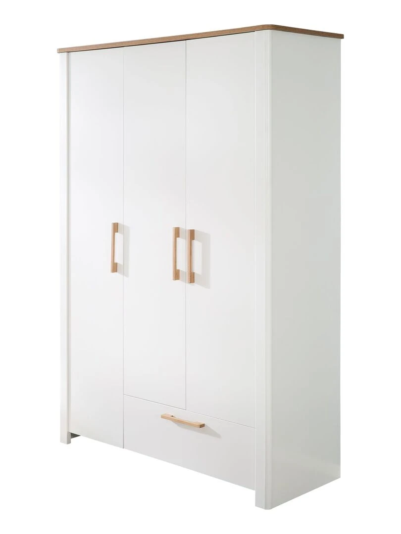 ROBA Armoire "Ava" 3 portes – corps blanc avec éléments décoratifs en chêne artisan Blanc