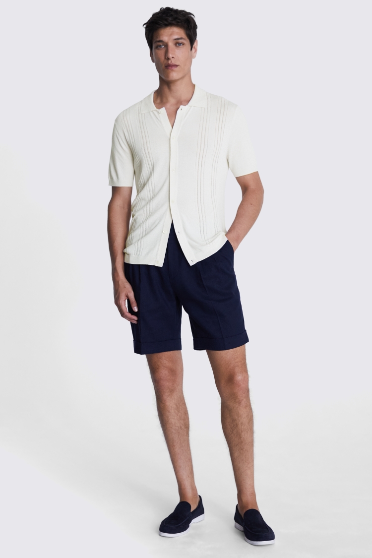 Linen Blend Ink Blue Skipper Polo   Buy Online at Moss
