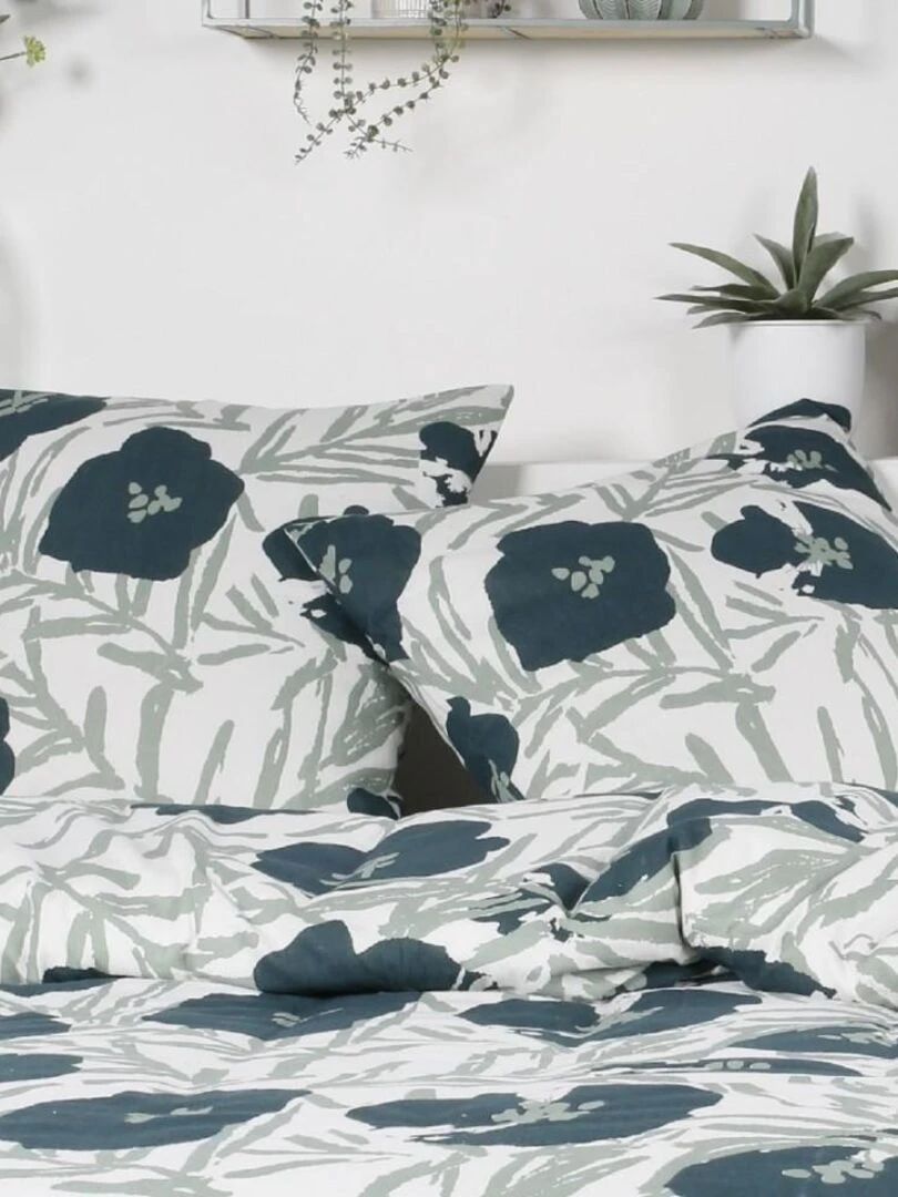 Housse de couette Poppies + taie(s) 100% coton flanelle Bleu
