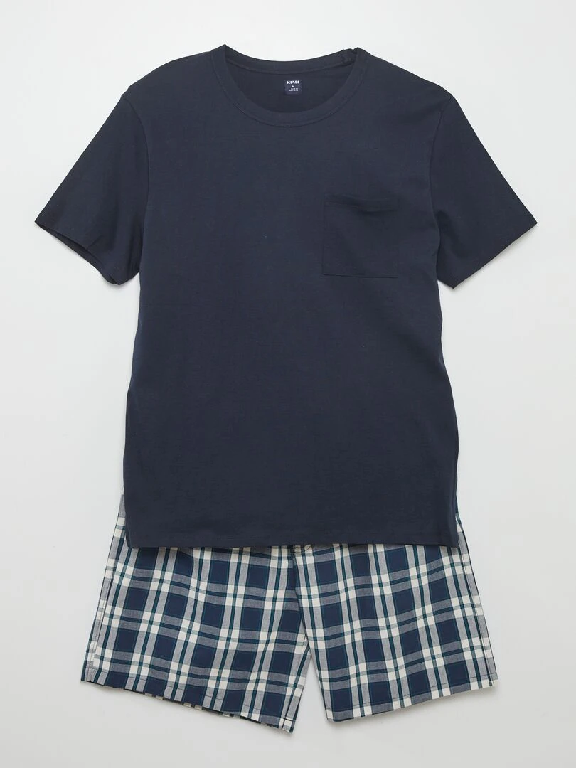Pyjama court short + tee shirt 2 pièces Bleu