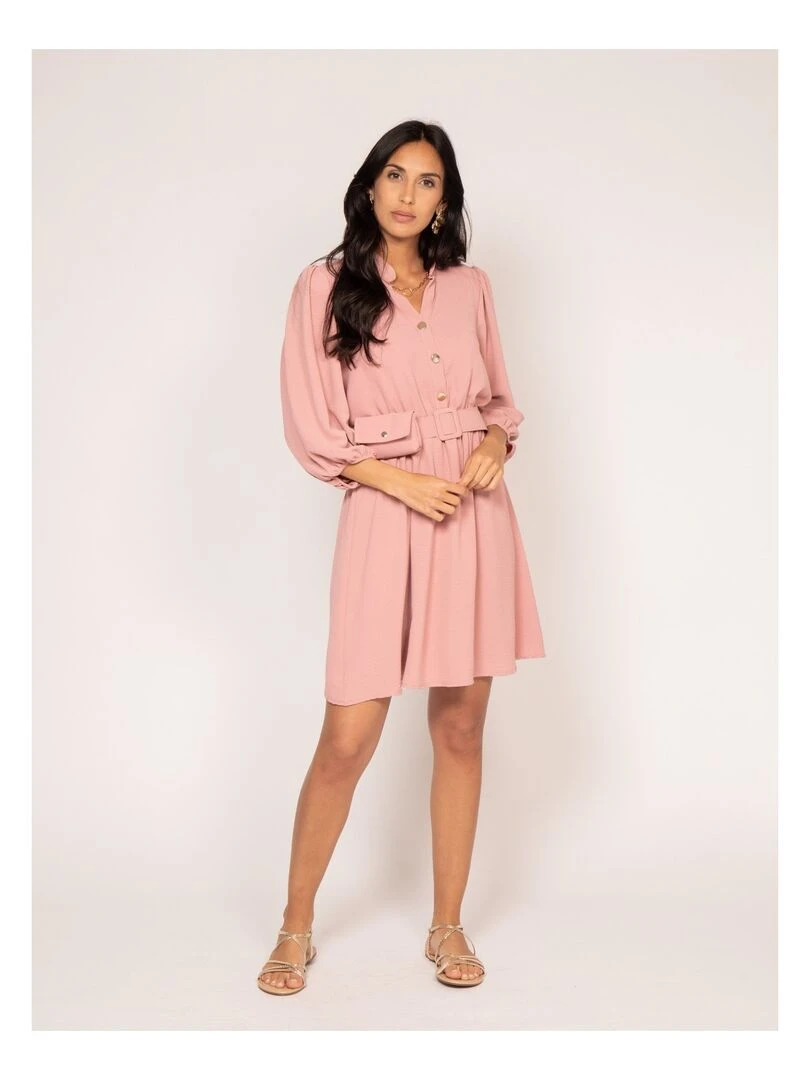 Robe chemise courte avec ceinture INATA Rose