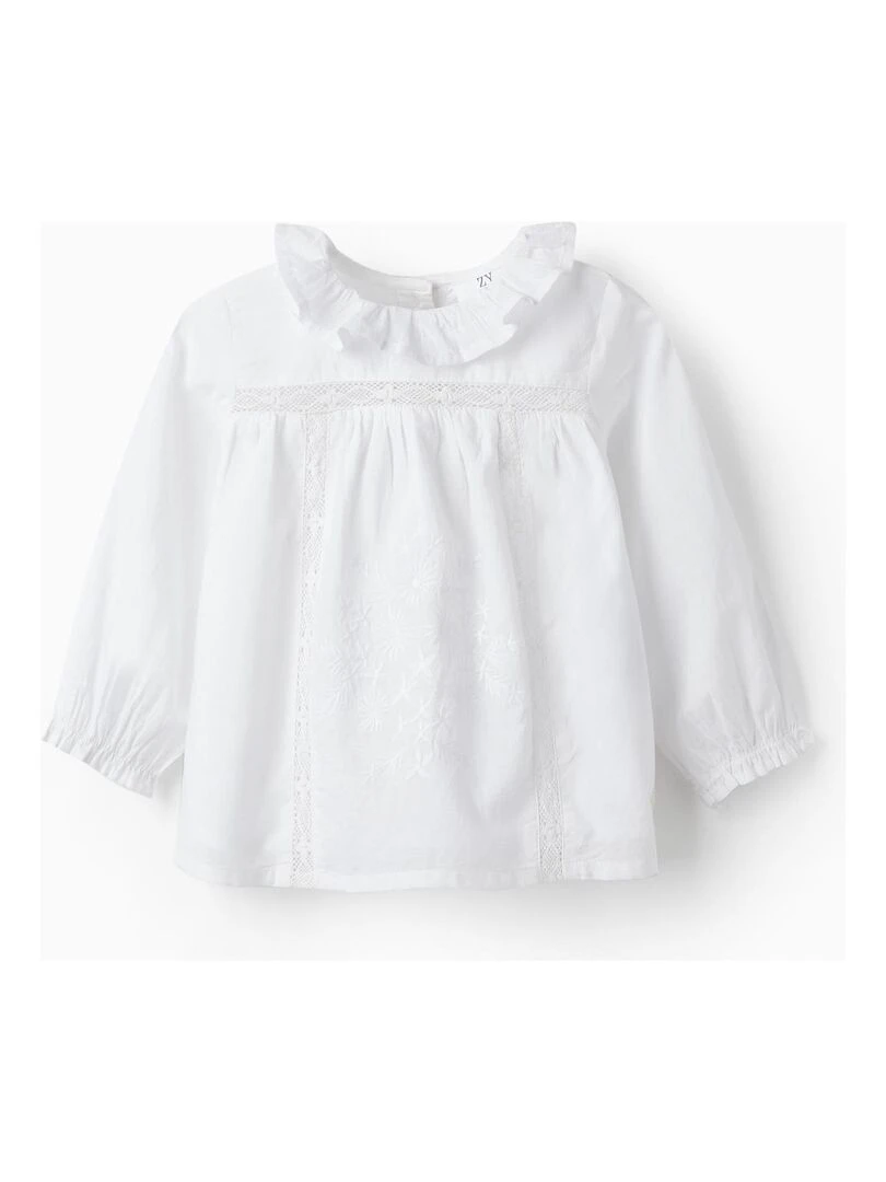 Blouse avec Dentelle et Broderies pour Bébé Fille manches longues SPRING BEGINS Blanc