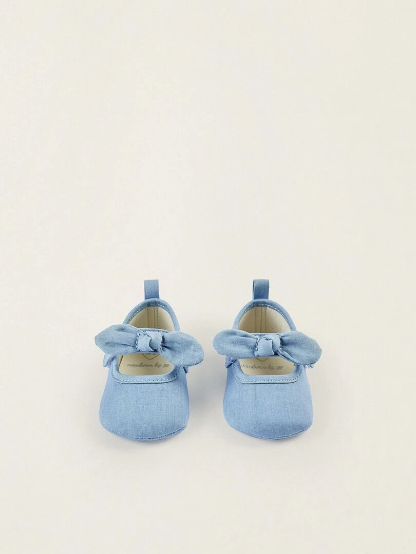 Ballerines avec Noeud en Jean pour Nouveau Né ATLANTIC COMPANY Bleu clair