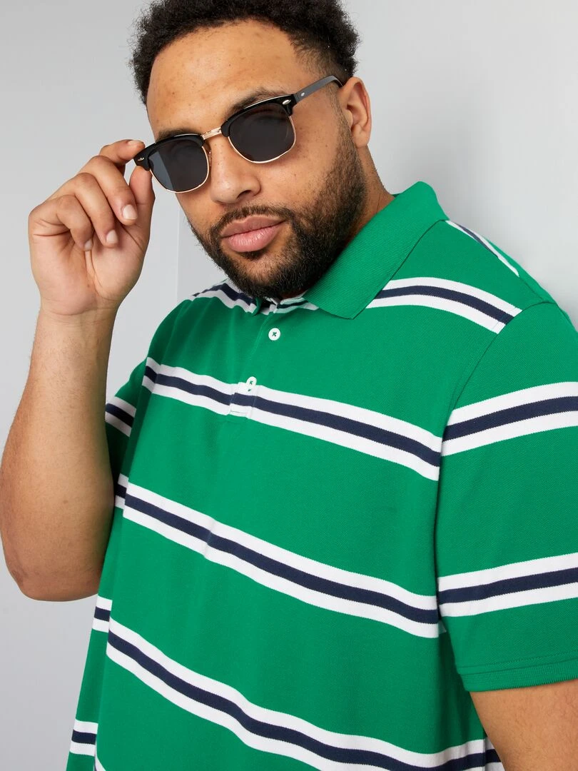 Polo en coton à rayures   Vert