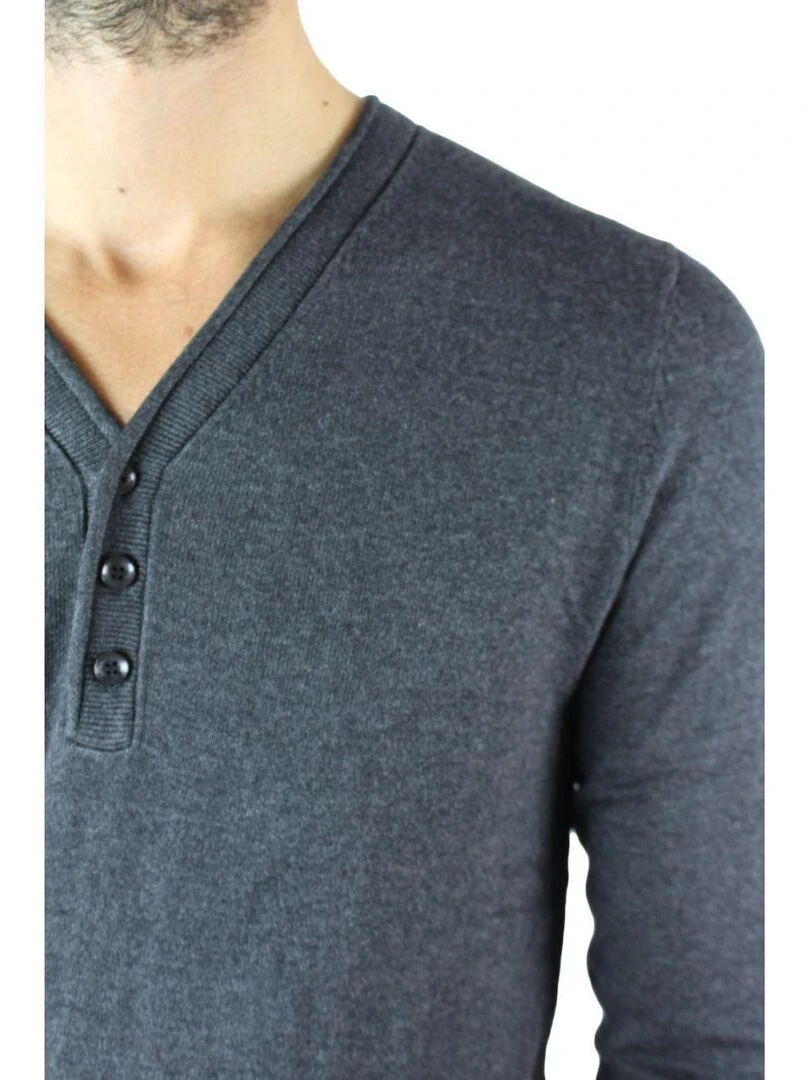 Pull col V boutonné Kebello Gris