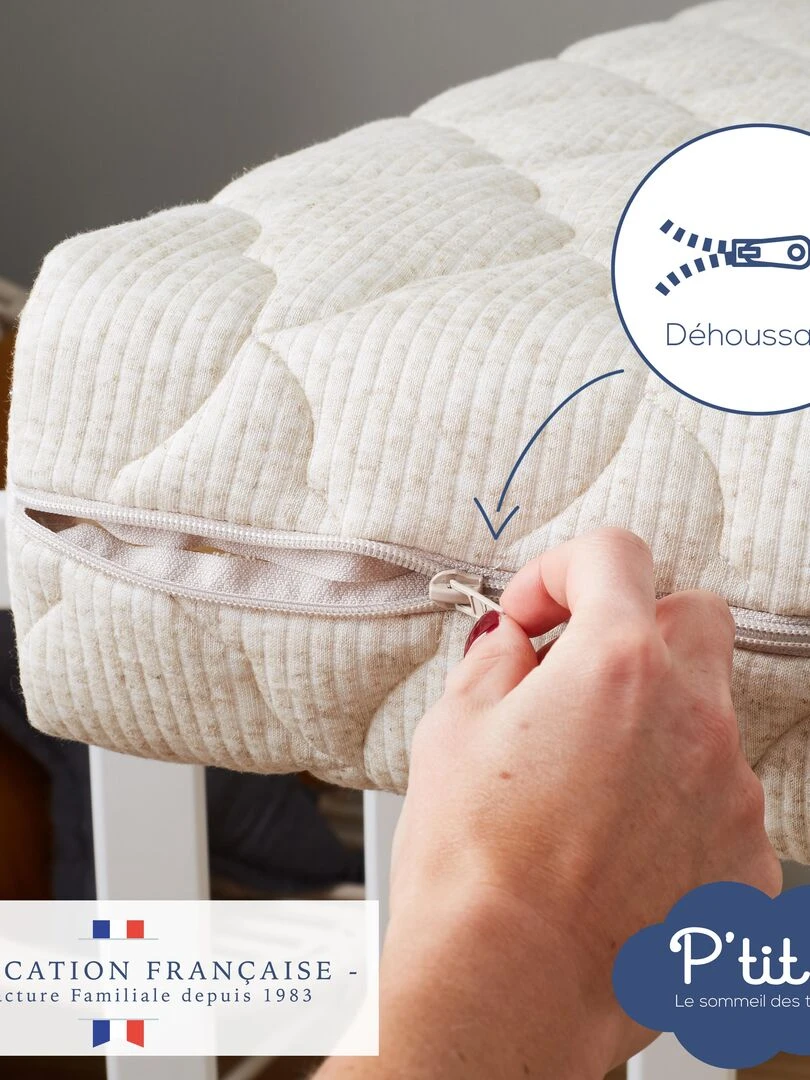 Matelas Bébé Authentique   60x120 cm   Déhoussable   Blanc