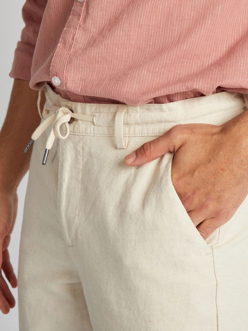 Pantalon chino coupe slim en lin mélangé   beige