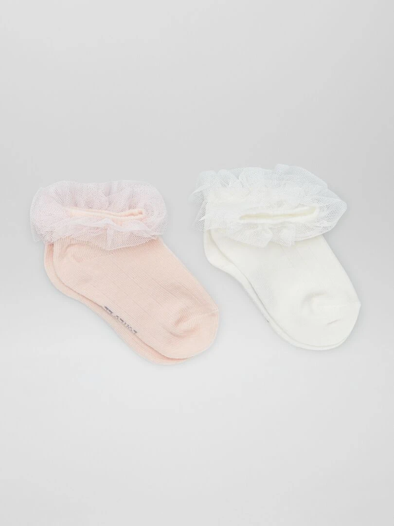 Lot de 2 paires de chaussettes en tulle   Blanc