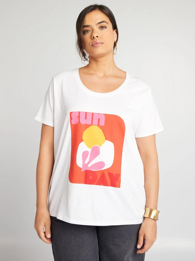 Tee shirt en coton avec imprimé Blanc